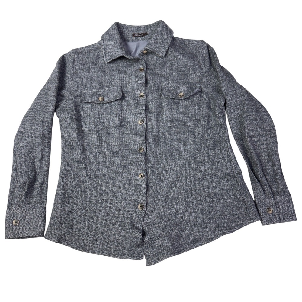 J.McLaughlin Womens Grey Herringbone Wool Cotton Blend Button Down Shirt Small‎